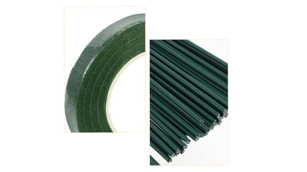 Plastik Çiçek Yapma Teli - 40CM - 25 Adet Çiçek Yapım Teli+1 Adet Çiçek Bandı - Dekoratif Çiçek Yapım Teli 