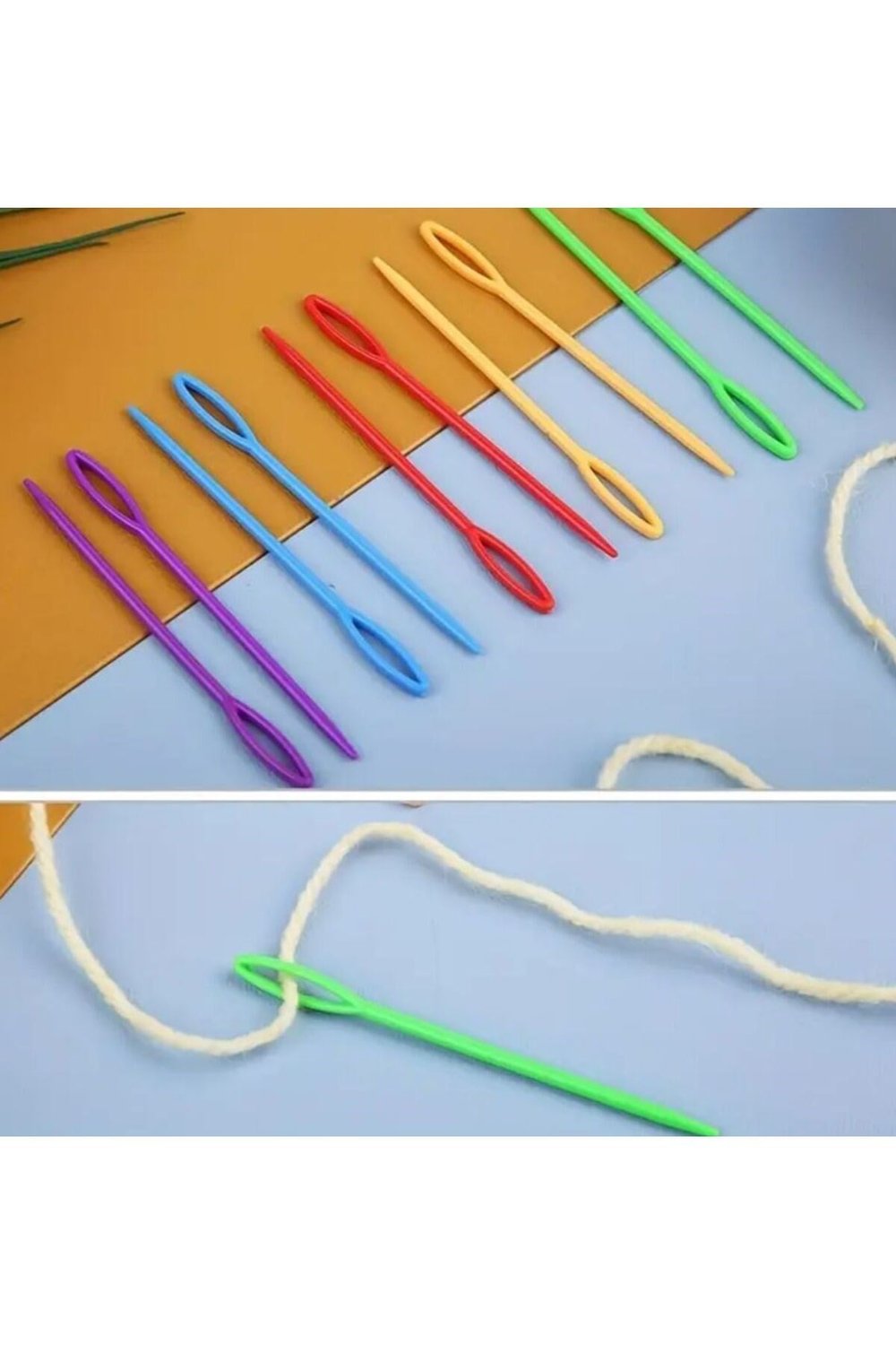 Renkli Plastik Yün İğnesi, Plastik Dikiş İğnesi, Plastik İğne 9 Cm 20 Adet