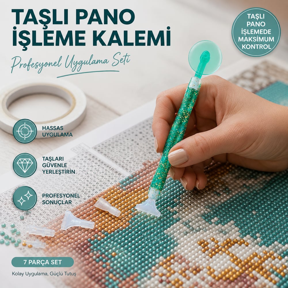 Ruletli Taş İşleme Kalemi Seti 8 Farklı Değiştirilebilir Uçlu Taş İşleme Kalemi+Mum Hediyeli Diamond Painting Düzeltme Kalemi Değiştirilebilir Uçlu