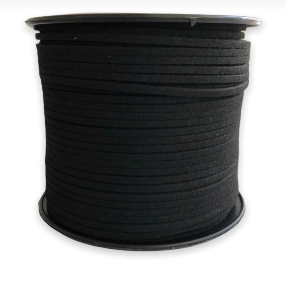 Süet Deri Şerit Ip, 3mm - Siyah Rengi, Tesbih, Bileklik, Kolye Ipi (3 Metre)