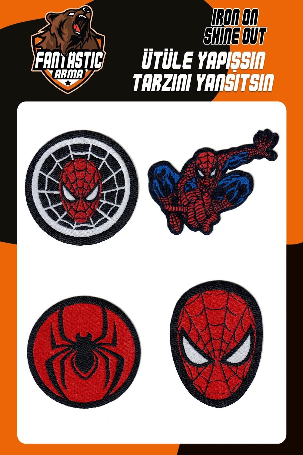 Ütü Ile Yapışan Dokuma Arma Patch Yama, Spider Arma Seti, Örümcek Desenli Adam Man Patch 4'lü