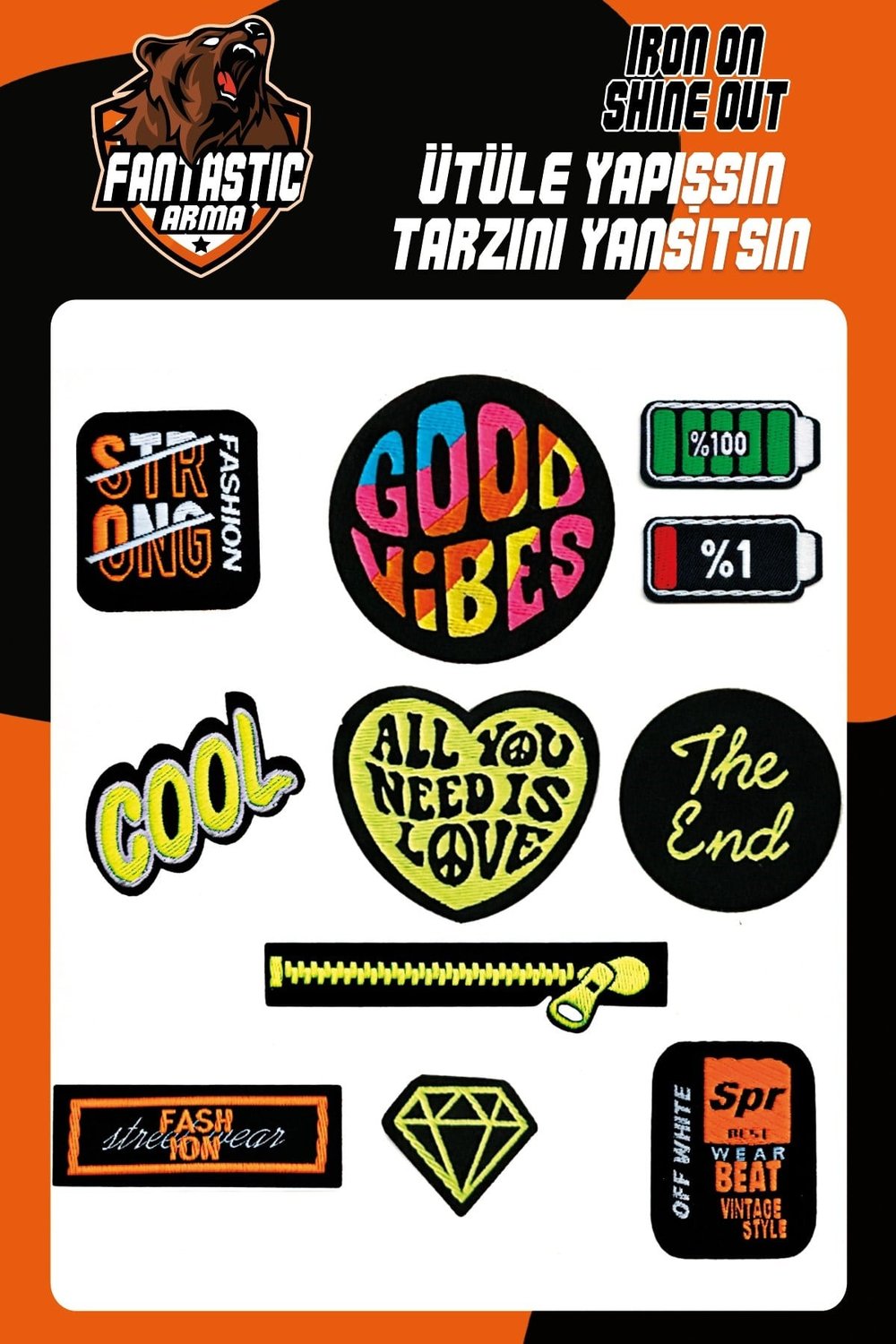 Ütü Ile Yapışan Dokuma Arma Seti Patch Yama Good Vıbes, Cool, Elmas Modeli