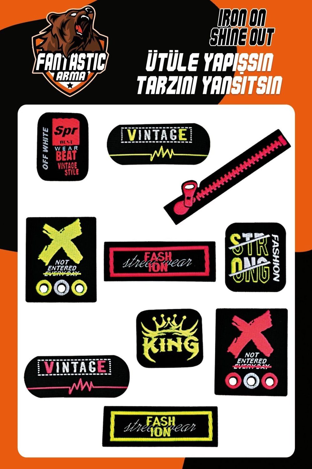 Ütü Ile Yapışan Dokuma Arma Seti Patch Yama Fosfor Strong, Fashıon Modeli