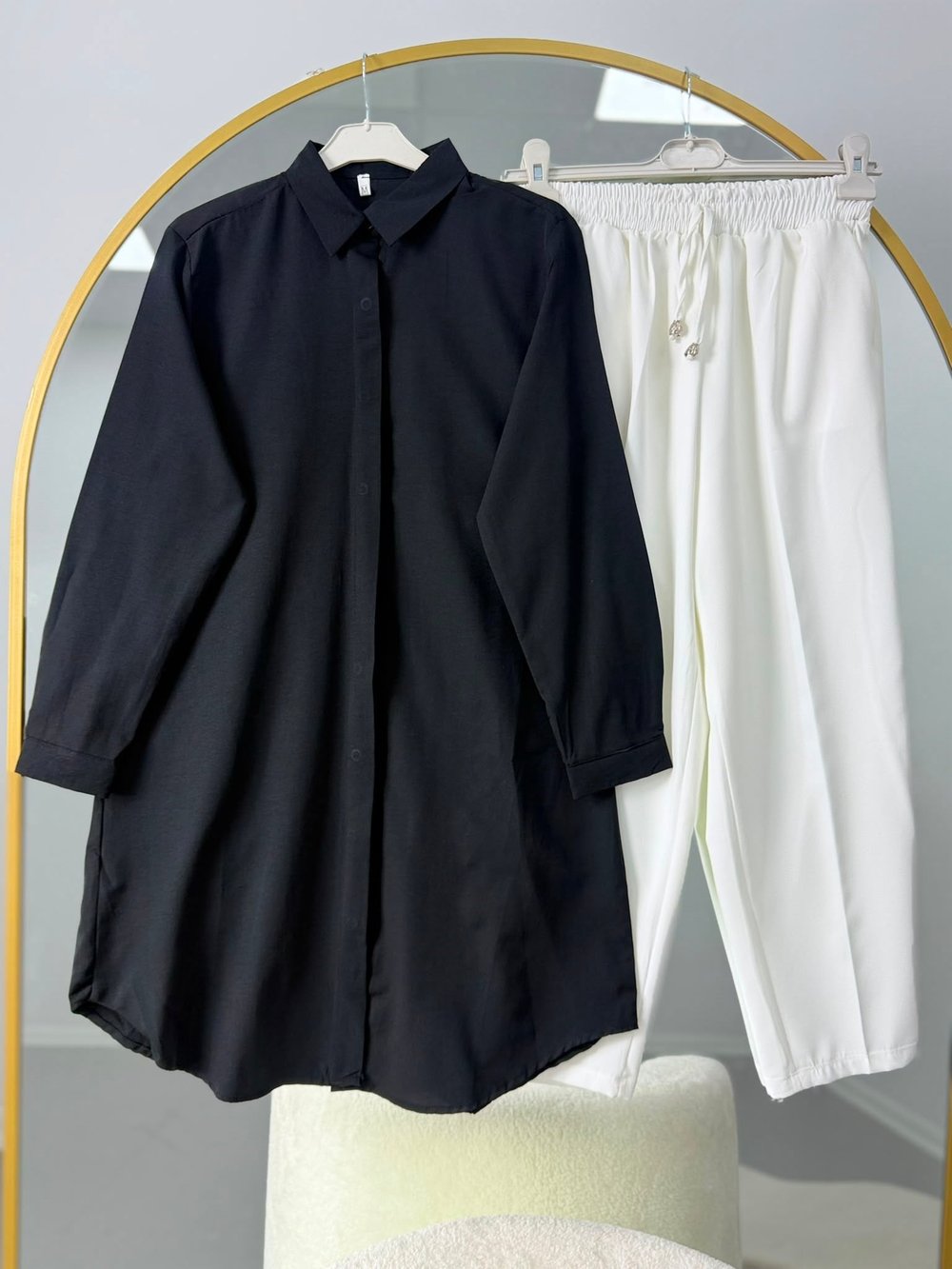 Basic Oversize Tunik Gömlekli Takım Siyah