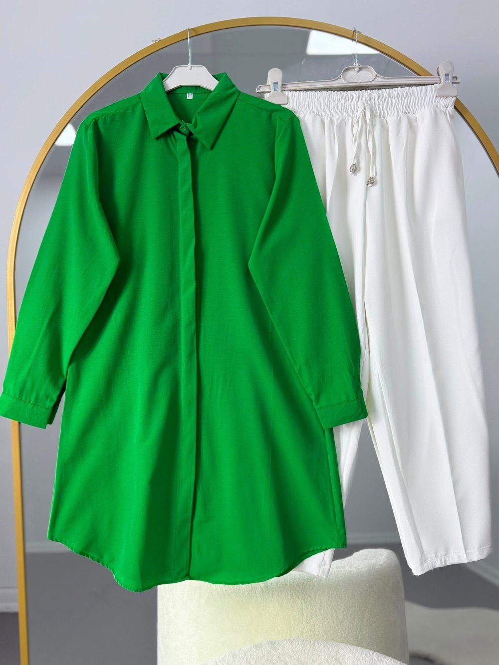 Basic Oversize Tunik Gömlekli Takım Yeşil