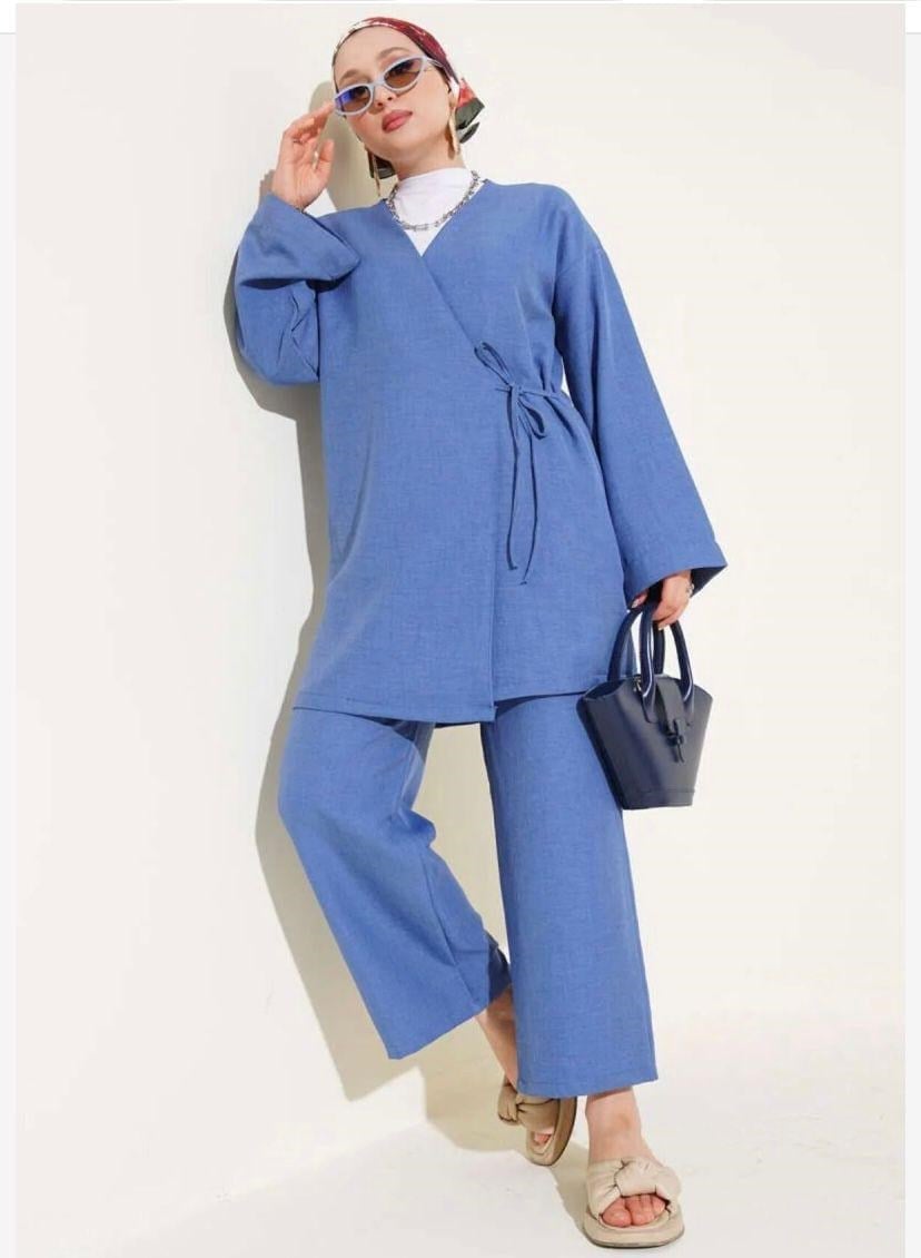 Kadın Bağcıklı Kimono Takım Mavi
