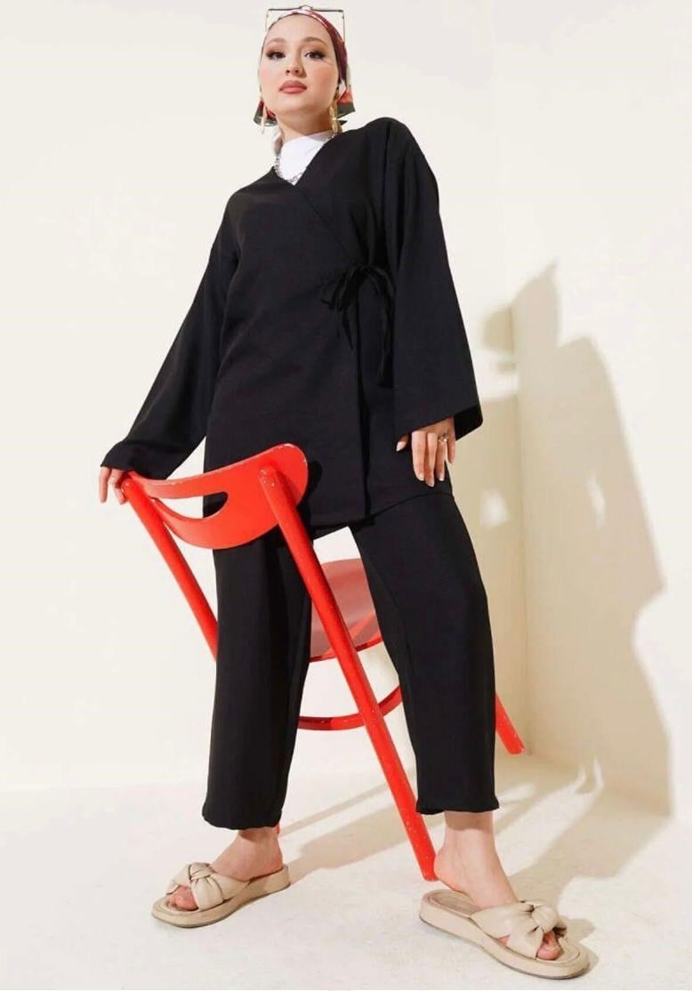 Kadın Bağcıklı Kimono Takım Siyah