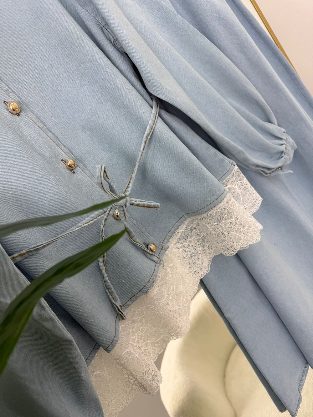 Kadın Denim Dantel Detaylı  Takım Mavi 