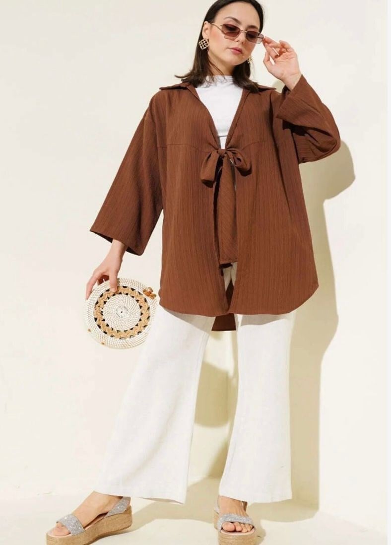 Kadın Ön Bağcıklı Kimono Kahve