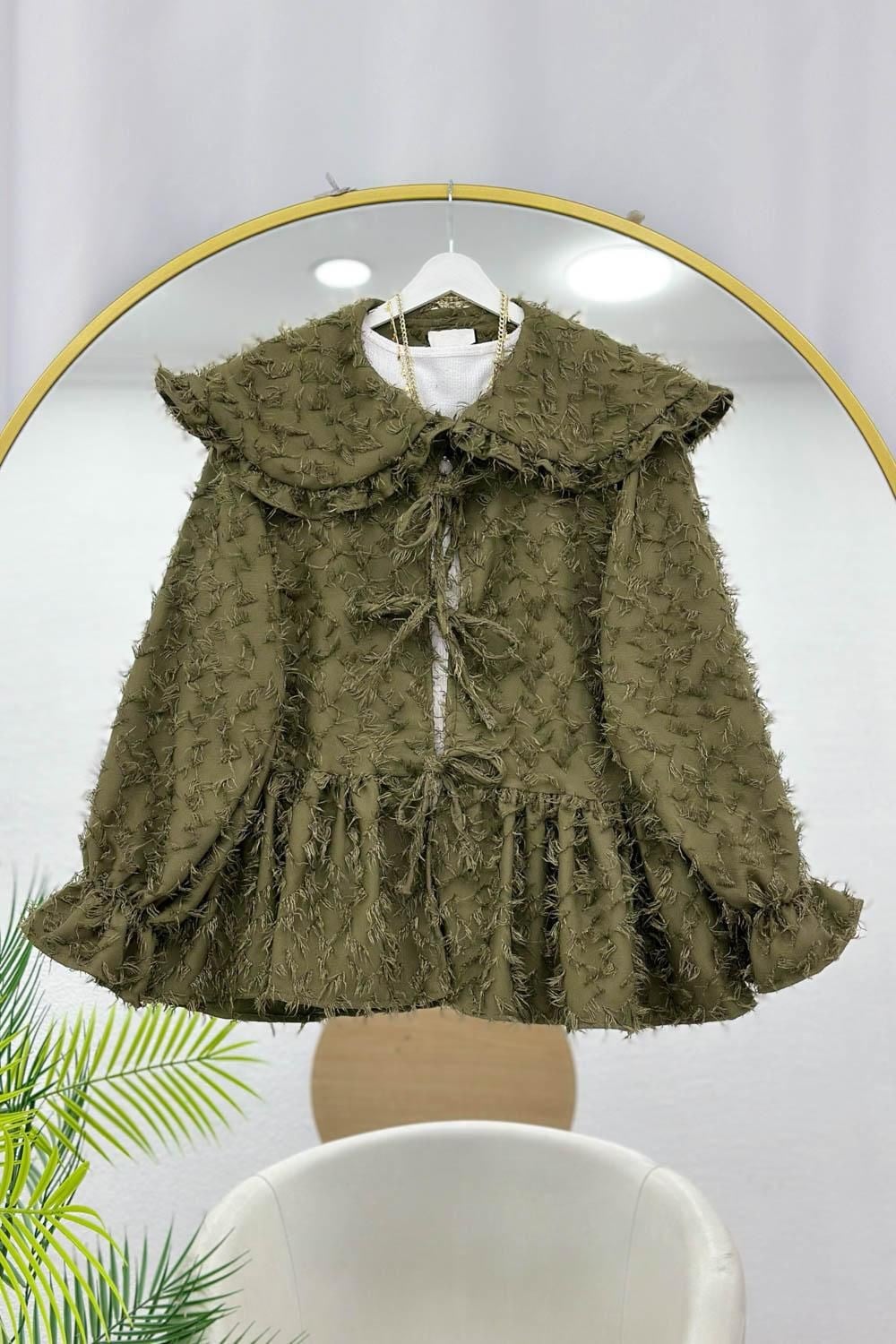 Kadın püsküllü kimono haki