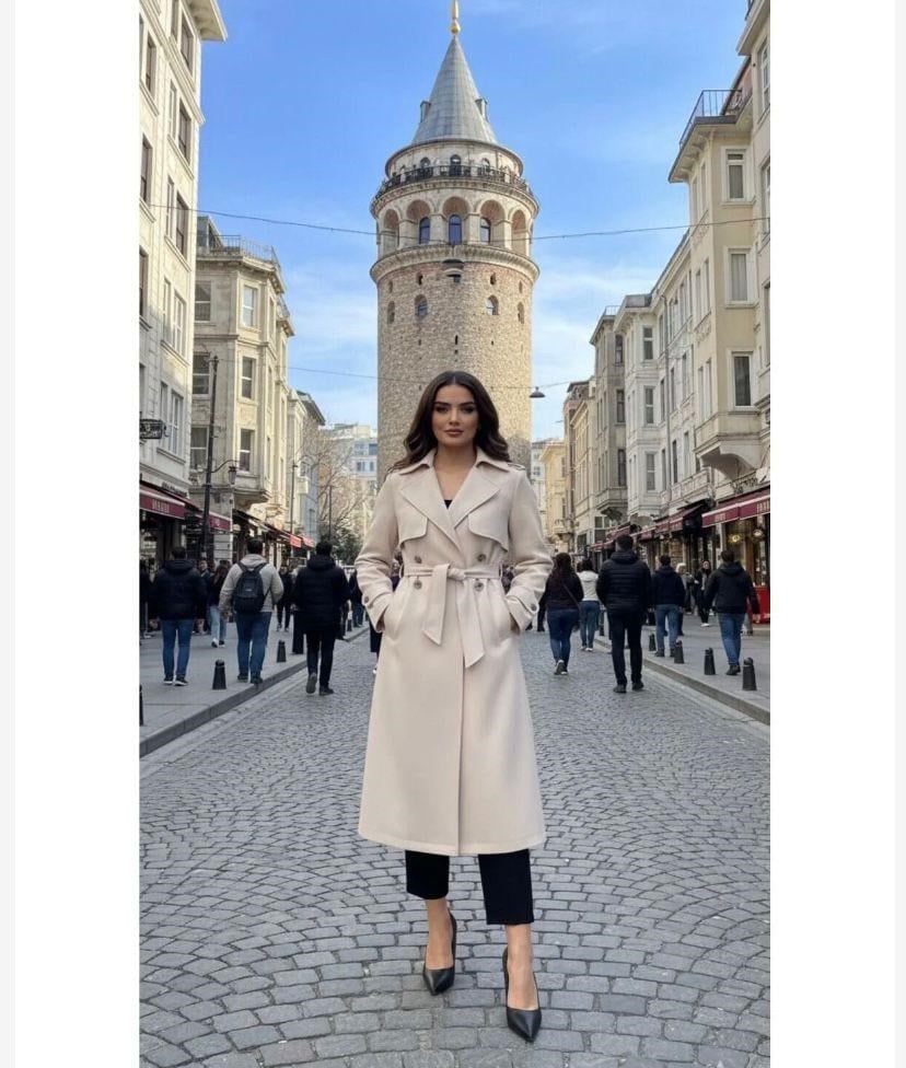 Kadın Şal Yaka Trençkot Bej