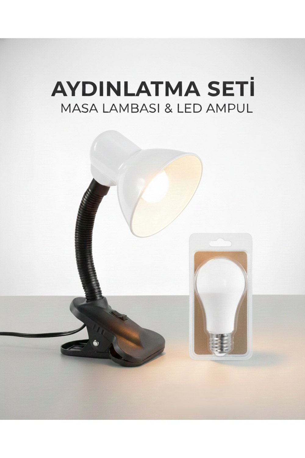 KML201B MASA LAMBASI — E27 DUY / 80×200 mm + KES170 6500K AMPUL İLE BİRLİKTE