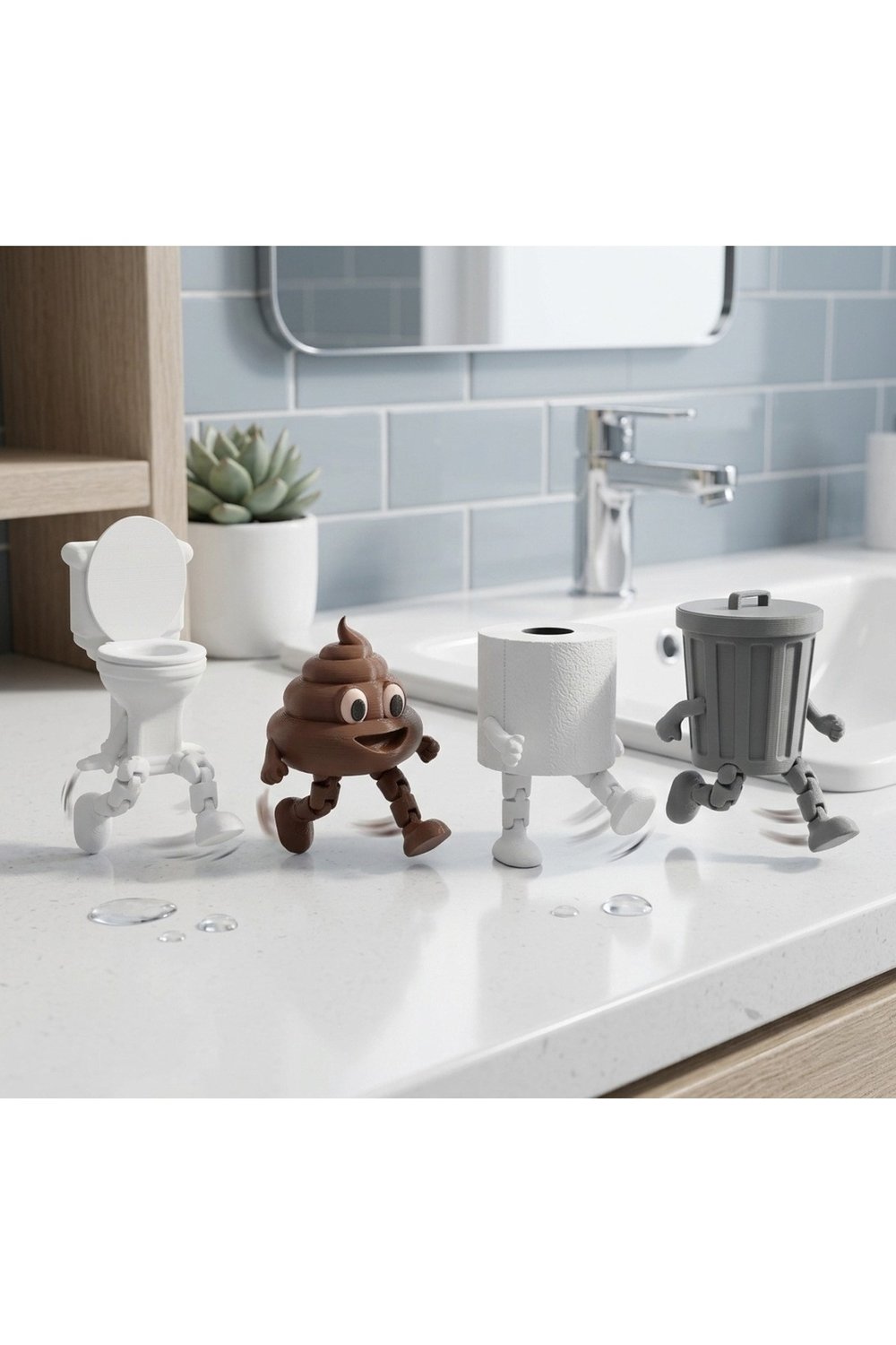 4'lü Eğlenceli Banyo Dekoratif Figür Seti /Tuvalet Kağıdı, Çöp Kovası, Kaka Emojisi ,Klozet Aksesuar