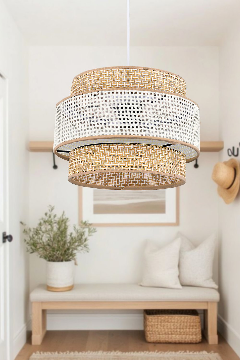 Doğal Hazeran Rattan 3 Katlı Pasta Sarkıt Avize Çocuk Odası Yatak Odası Salon Mutfak Hol Rattan01,