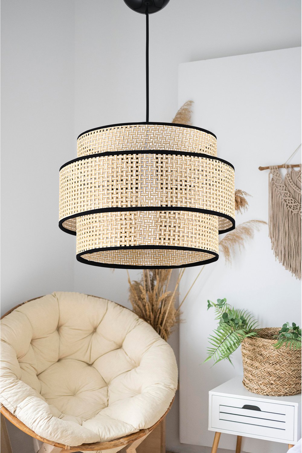 Doğal Hazeran Rattan 3 Katlı Pasta Sarkıt Avize Çocuk Odası Yatak Odası Salon Mutfak Hol Rattan01,