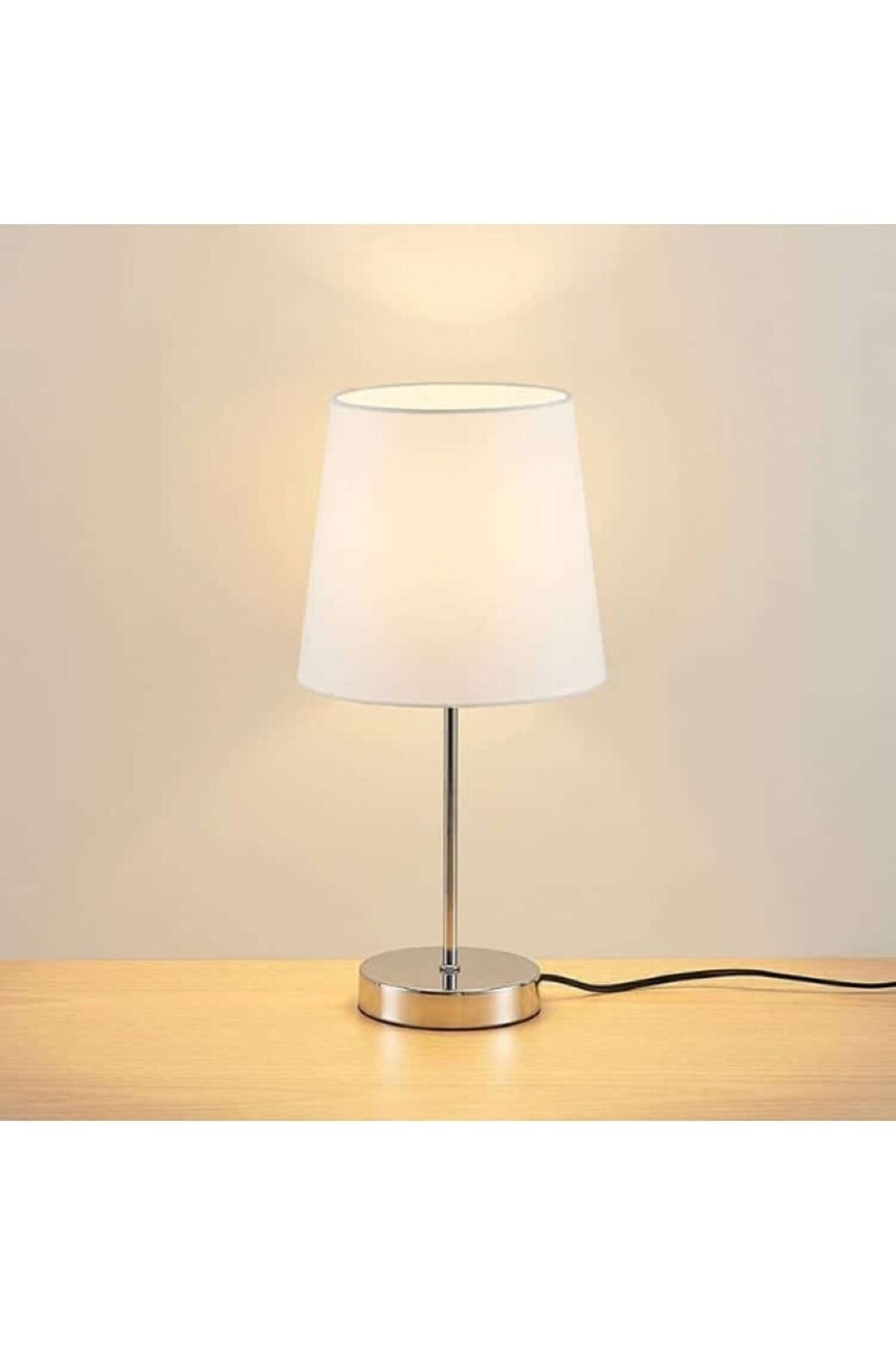 Leola Krom Ayak Beyaz Konik Şapka Modern Abajur Gece Lambası