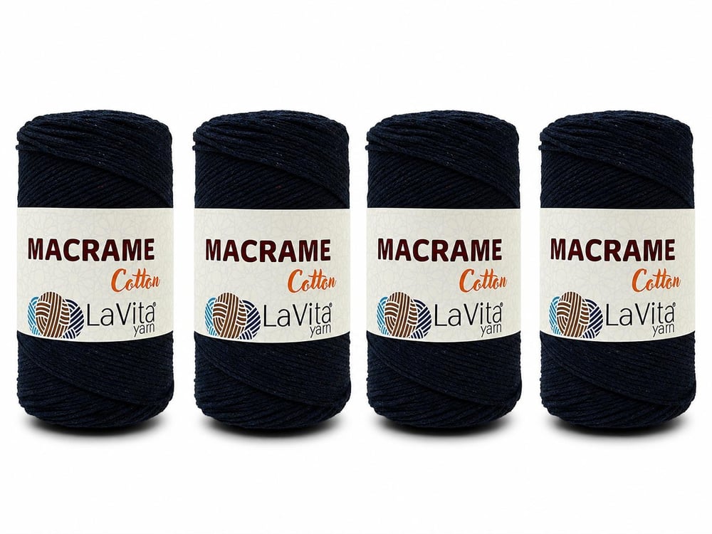 LaVita Macrame Cotton El Örgü İpi %100 Pamuk 1 KİLOGRAM 4 ADET (30 LACİVERT)