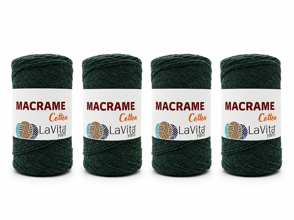 LaVita Macrame Cotton El Örgü İpi %100 Pamuk 1 KİLOGRAM 4 ADET (16 KOYU YEŞİL)