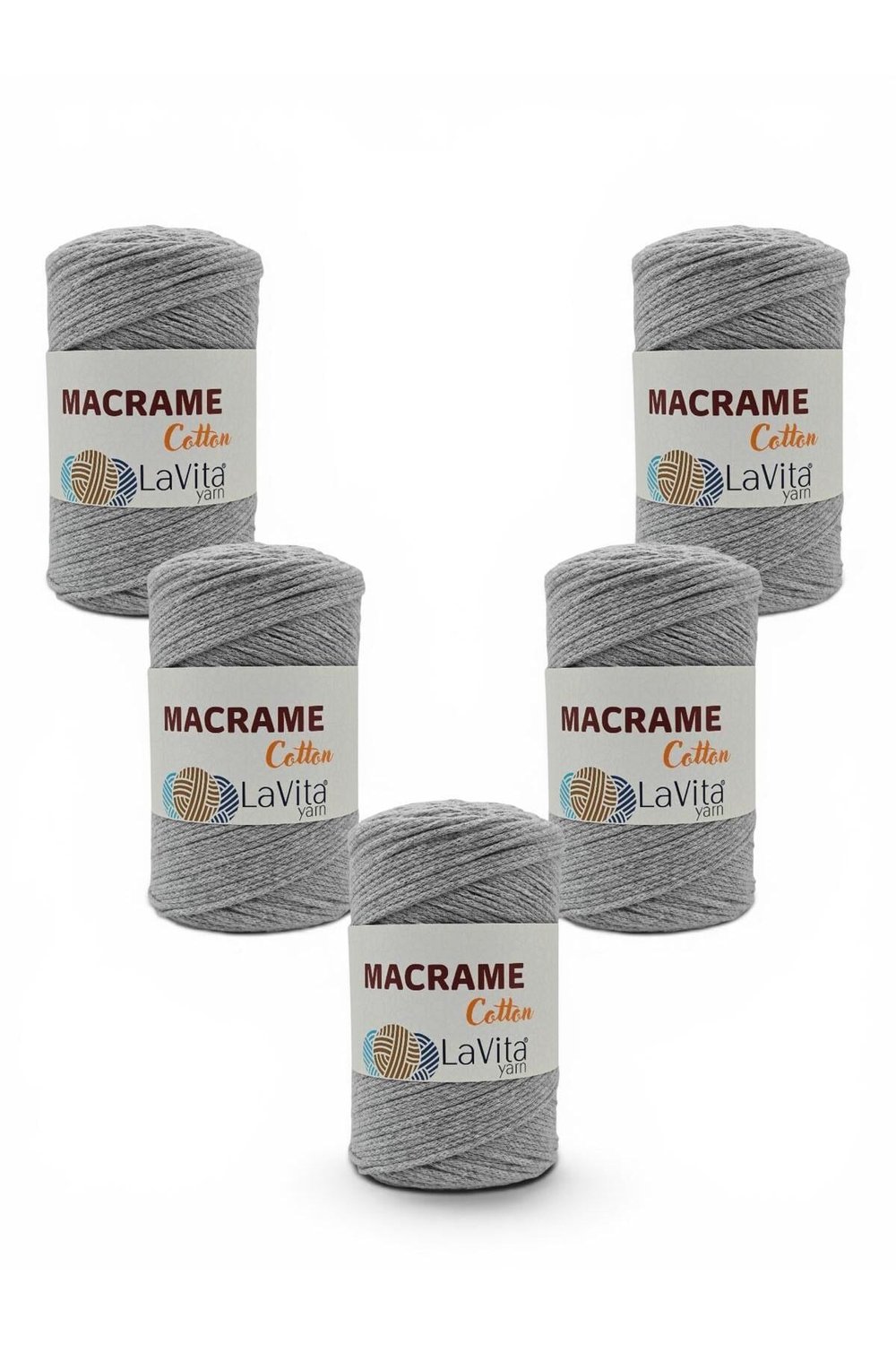LaVita Macrame Cotton El Örgü İpi %100 Polyester 1 KİLOGRAM 4 ADET (32 AÇIK GRİ)