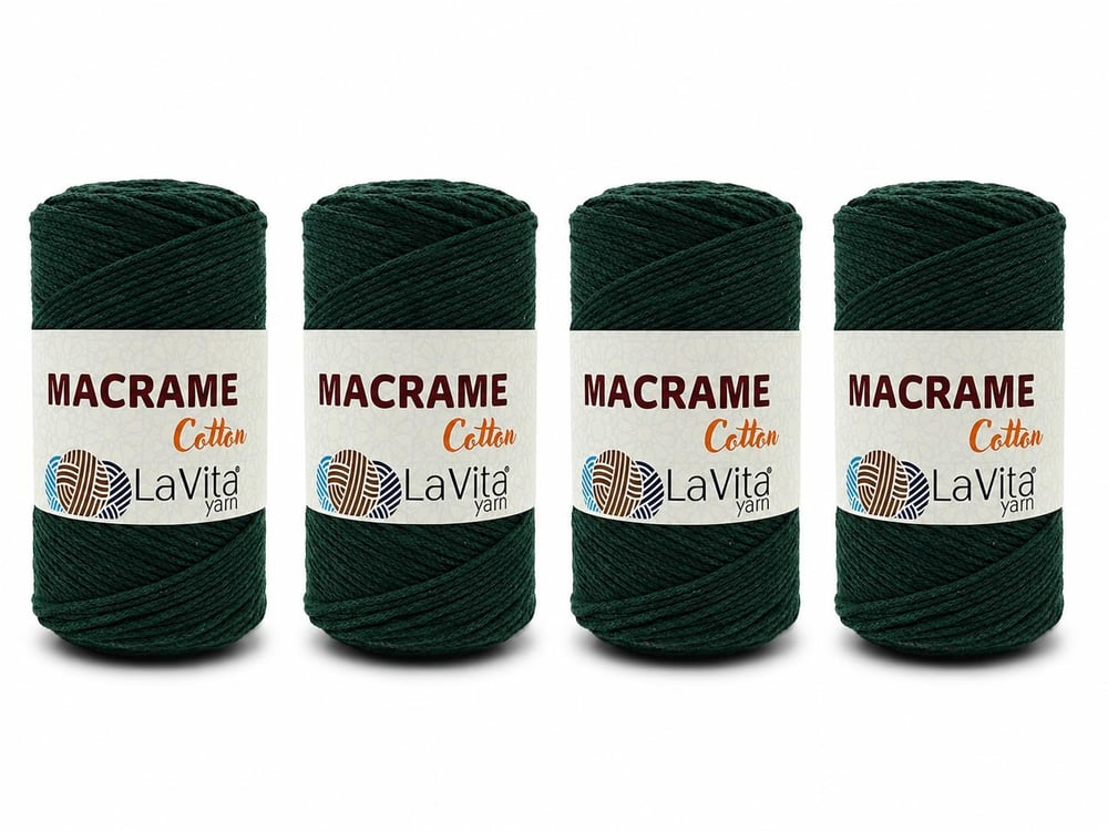 LaVita Macrame Cotton El Örgü İpi %100 Pamuk 1 KİLOGRAM 4 ADET (15 NEFTİ YEŞİL)