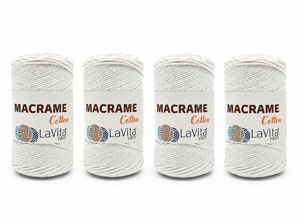 LaVita Macrame Cotton El Örgü İpi %100 Pamuk 1 KİLOGRAM 4 ADET (1 EKRU)