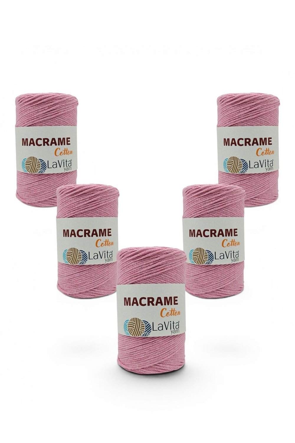 LaVita Macrame Cotton El Örgü İpi %100 Polyester 1 KİLOGRAM 4 ADET (38 PEMBE)