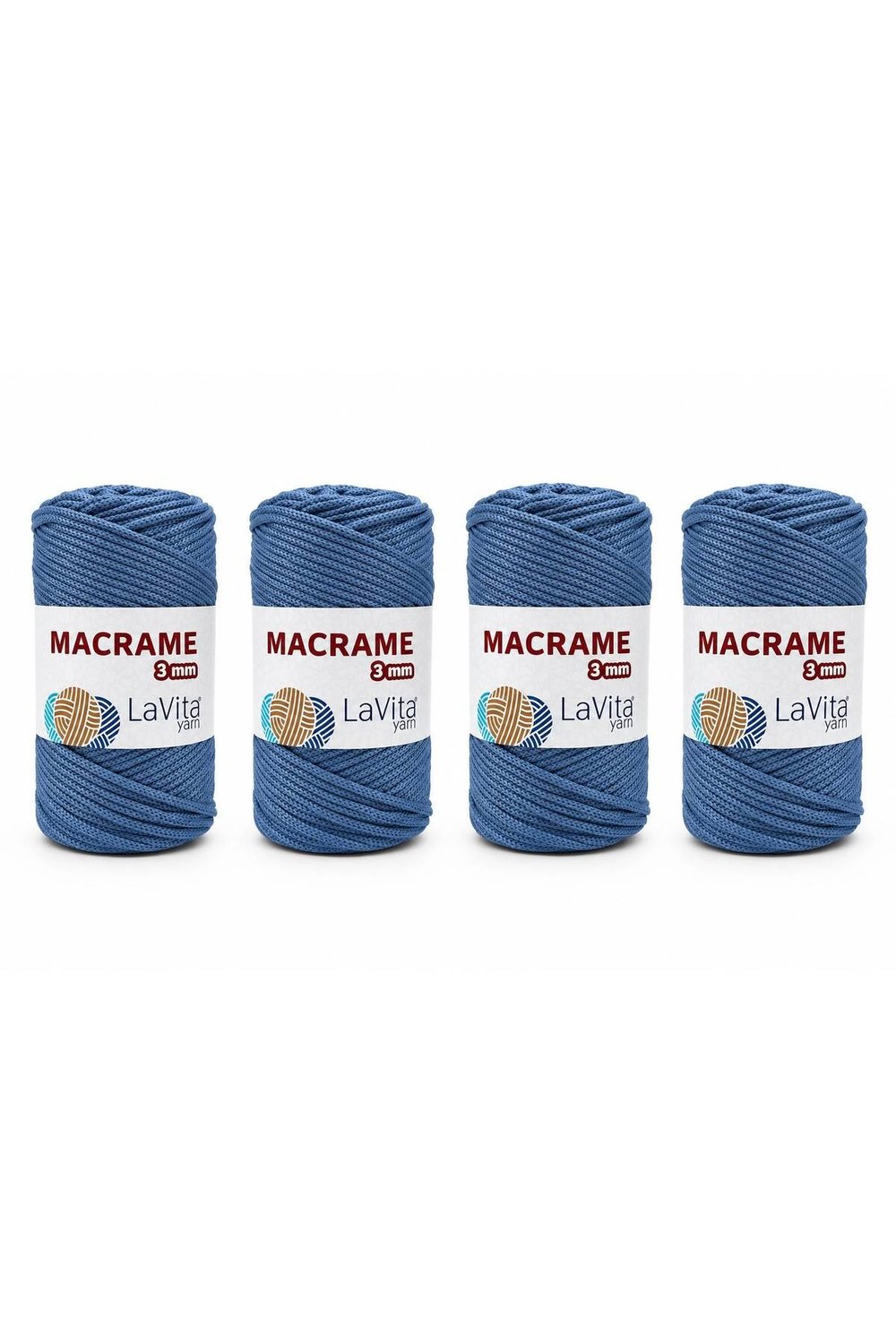 LaVita Macrame El Örgü İpi %100 Polyester 3MM 1 KİLOGRAM 4 ADET (235 KOT MAVİSİ)