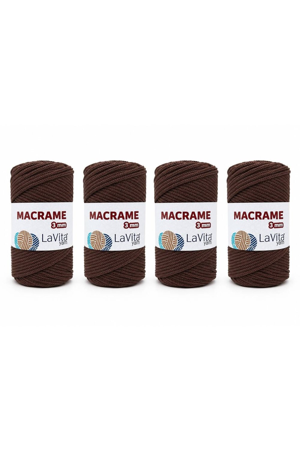 LaVita Macrame El Örgü İpi %100 Polyester 3MM 1 KİLOGRAM 4 ADET (2070 KAHVE)