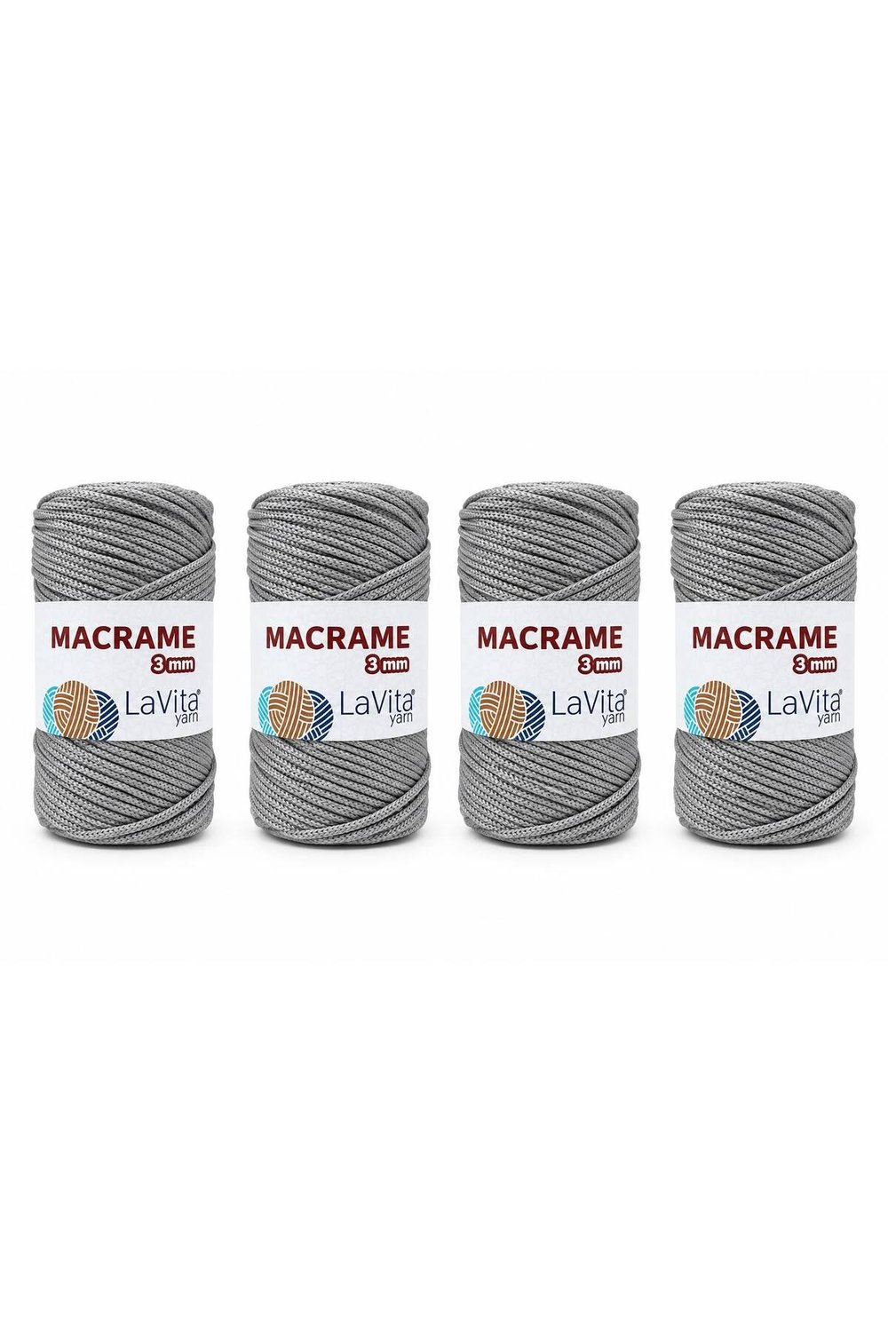 LaVita Macrame El Örgü İpi %100 Polyester 3MM 1 KİLOGRAM 4 ADET (430 GRİ)