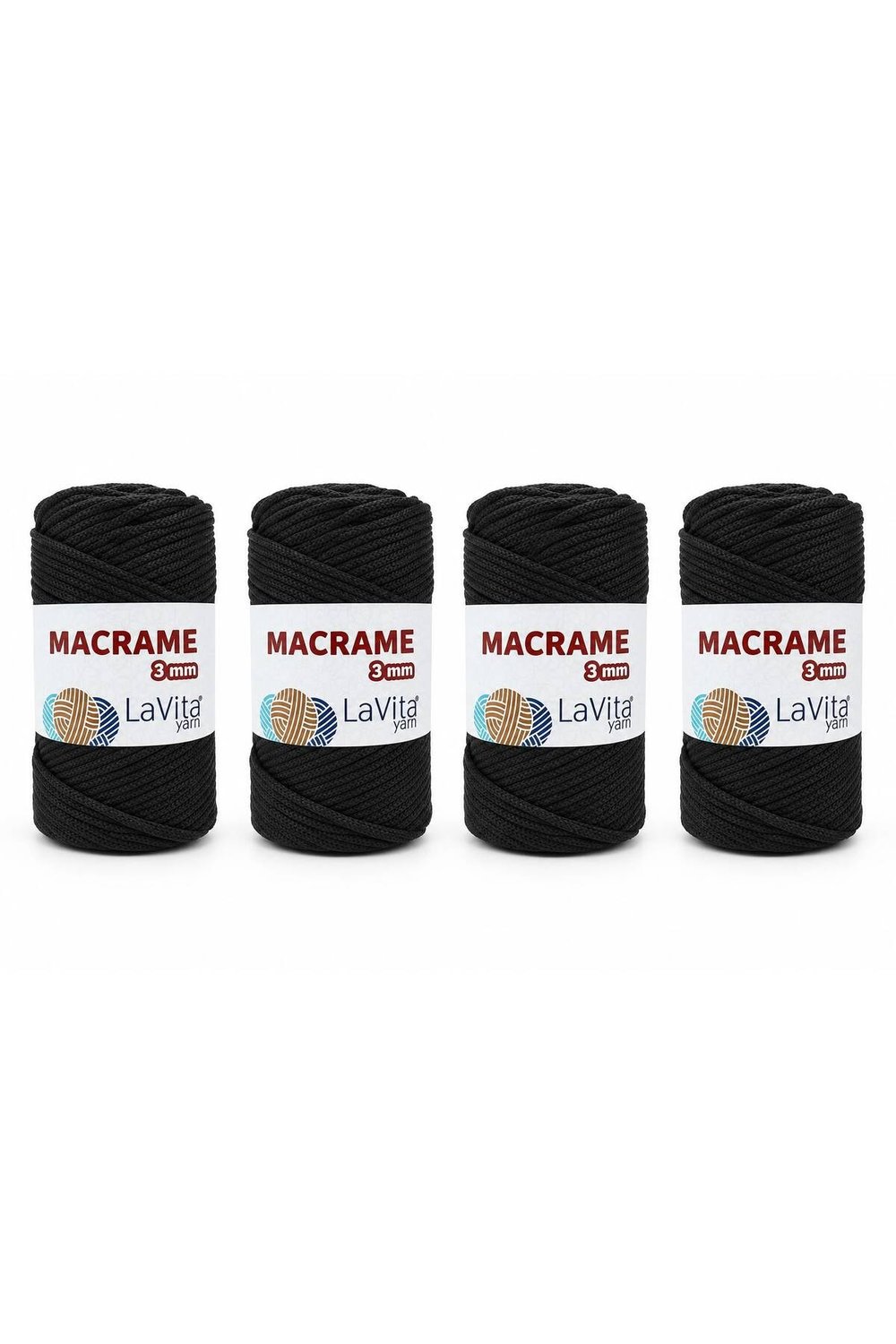LaVita Macrame El Örgü İpi %100 Polyester 3MM 1 KİLOGRAM 4 ADET (60 SİYAH)