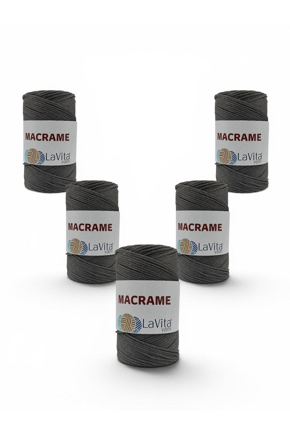 LaVita Macrame El Örgü İpi %100 Polyester 1 KİLOGRAM 5 ADET (420 GRİ)