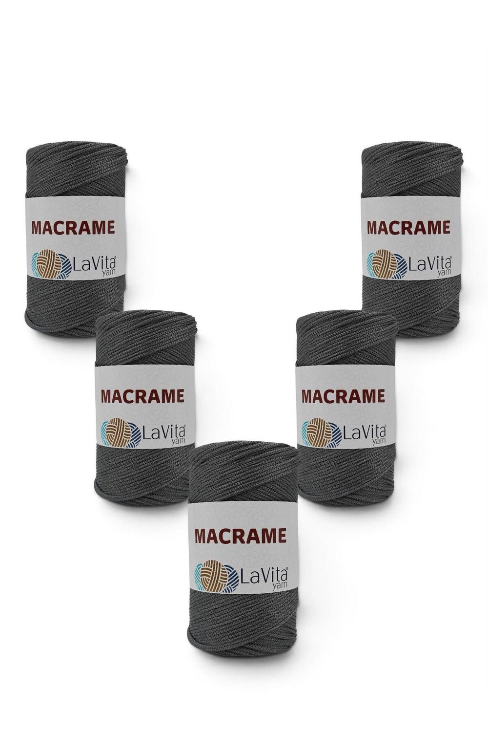 LaVita Macrame El Örgü İpi %100 Polyester 1 KİLOGRAM 5 ADET (423 GRİ)