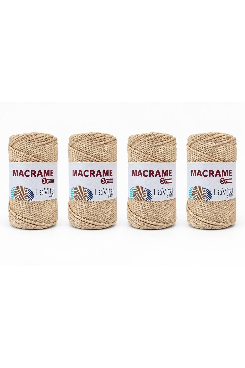 LaVita Macrame El Örgü İpi %100 Polyester 3MM 1 KİLOGRAM 4 ADET (52 BEJ)