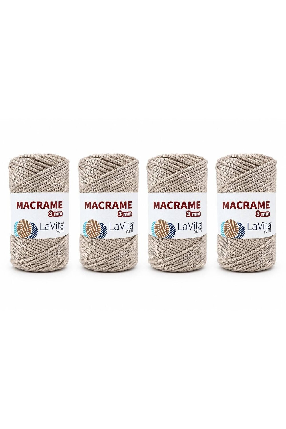 LaVita Macrame El Örgü İpi %100 Polyester 3MM 1 KİLOGRAM 4 ADET (260 BEJ)