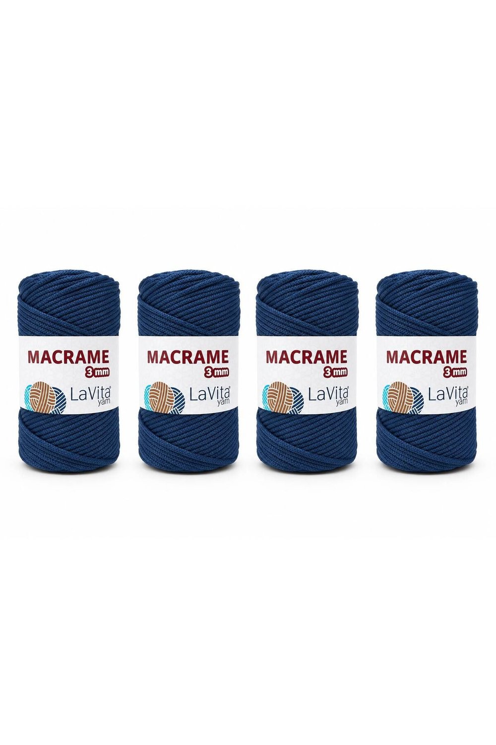 LaVita Macrame El Örgü İpi %100 Polyester 3MM 1 KİLOGRAM 4 ADET (370 LACİVERT)