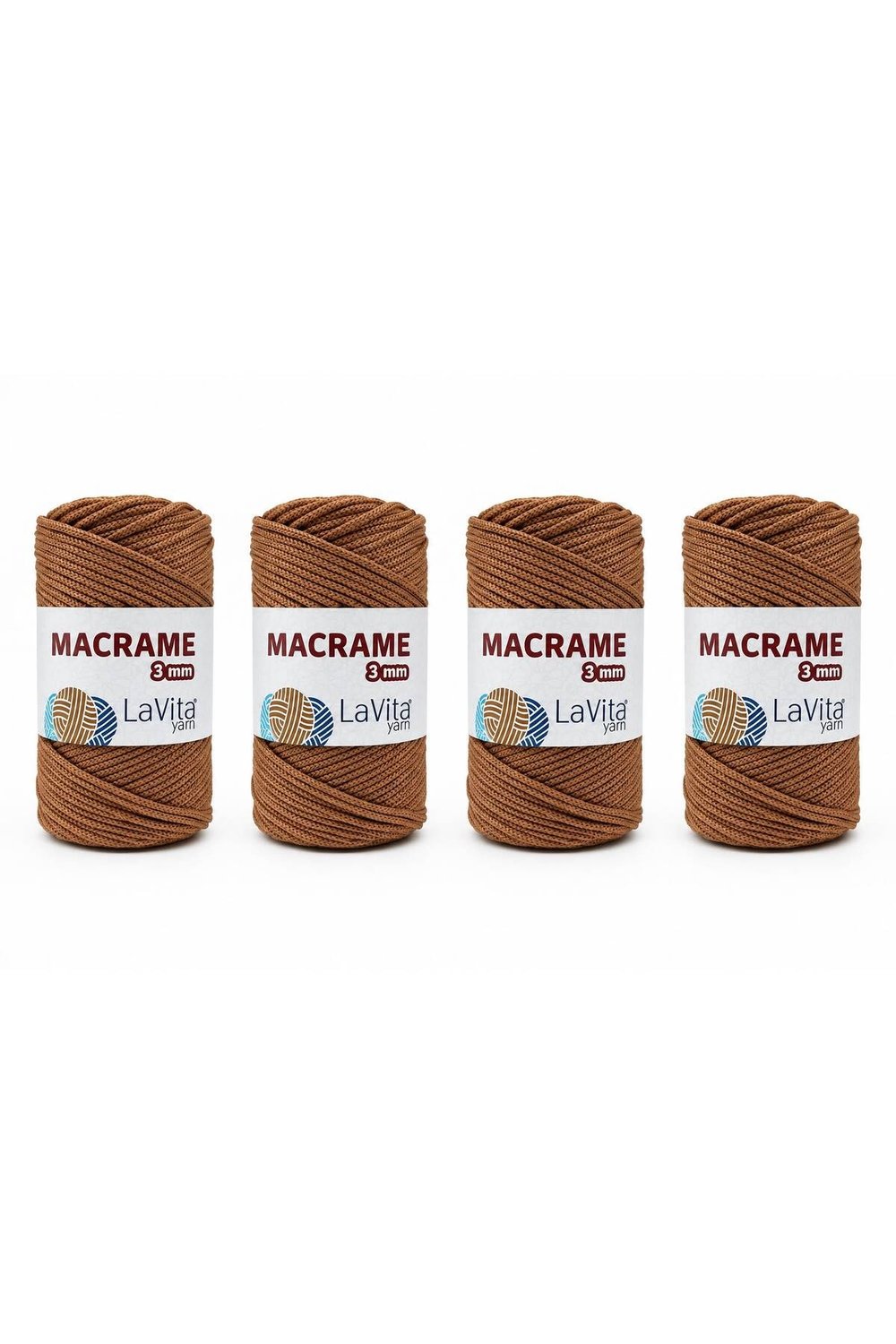 LaVita Macrame El Örgü İpi %100 Polyester 3MM 1 KİLOGRAM 4 ADET (200 KAHVE)