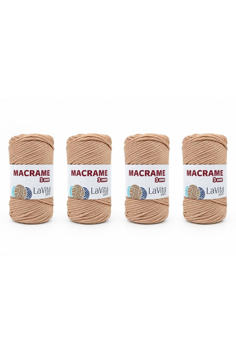 LaVita Macrame El Örgü İpi %100 Polyester 3MM 1 KİLOGRAM 4 ADET (110 BEJ)