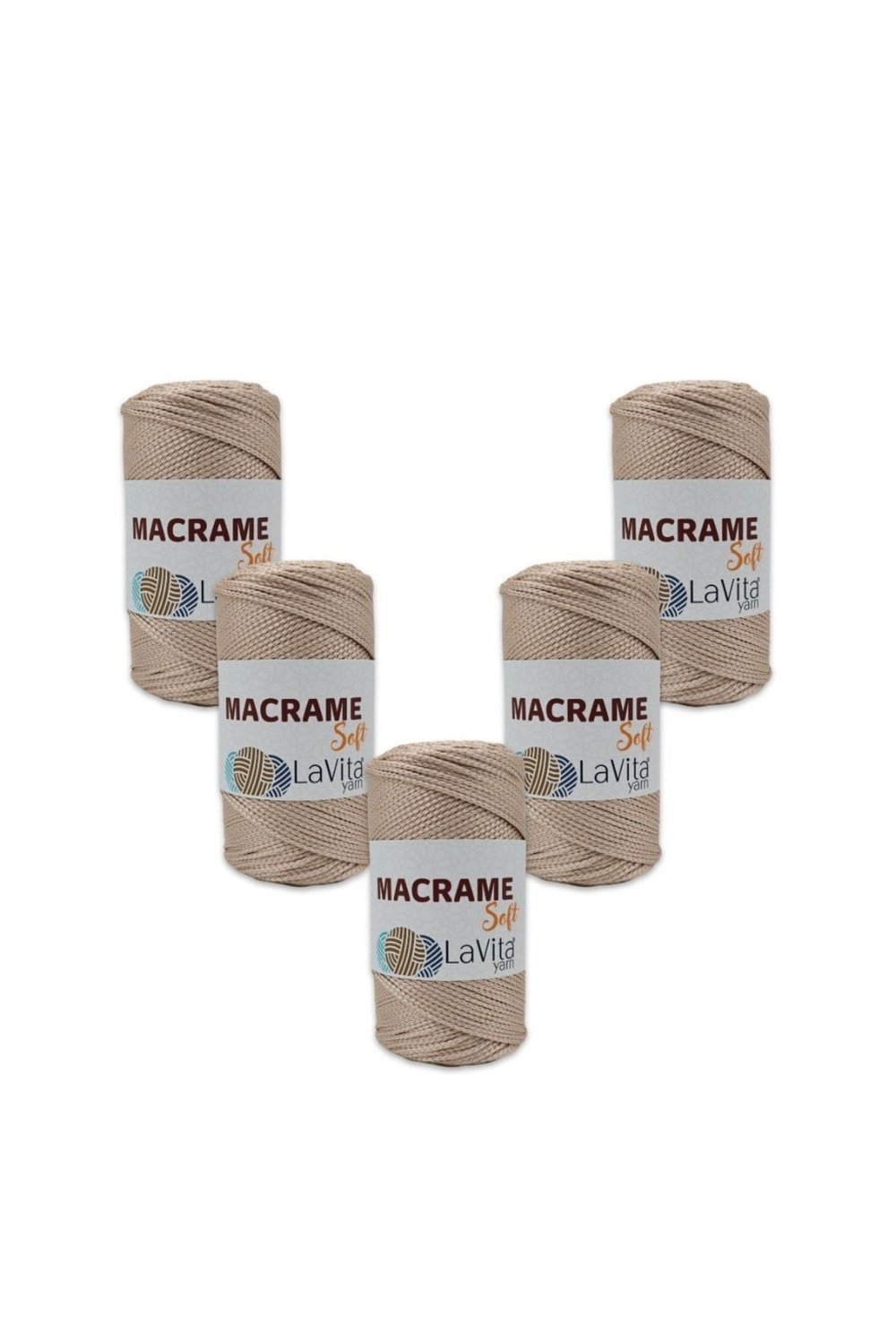 LaVita Macrame Soft El Örgü İpi %100 Polyester 1 KİLOGRAM 5 ADET (4001 PUDRA)