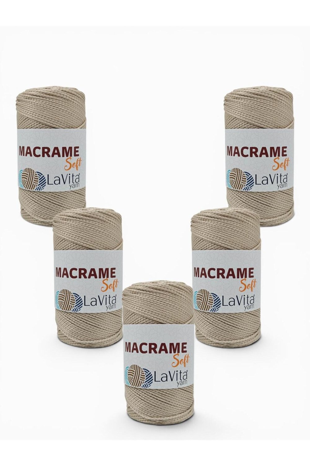 LaVita Macrame Soft El Örgü İpi %100 Polyester 1 KİLOGRAM 5 ADET (1046 BEJ)