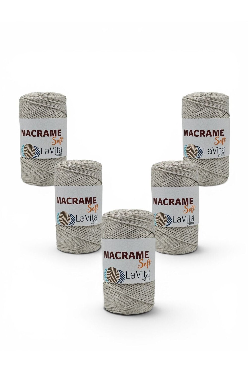 LaVita Macrame Soft El Örgü İpi %100 Polyester 1 KİLOGRAM 5 ADET (1048 KOYU KREM)