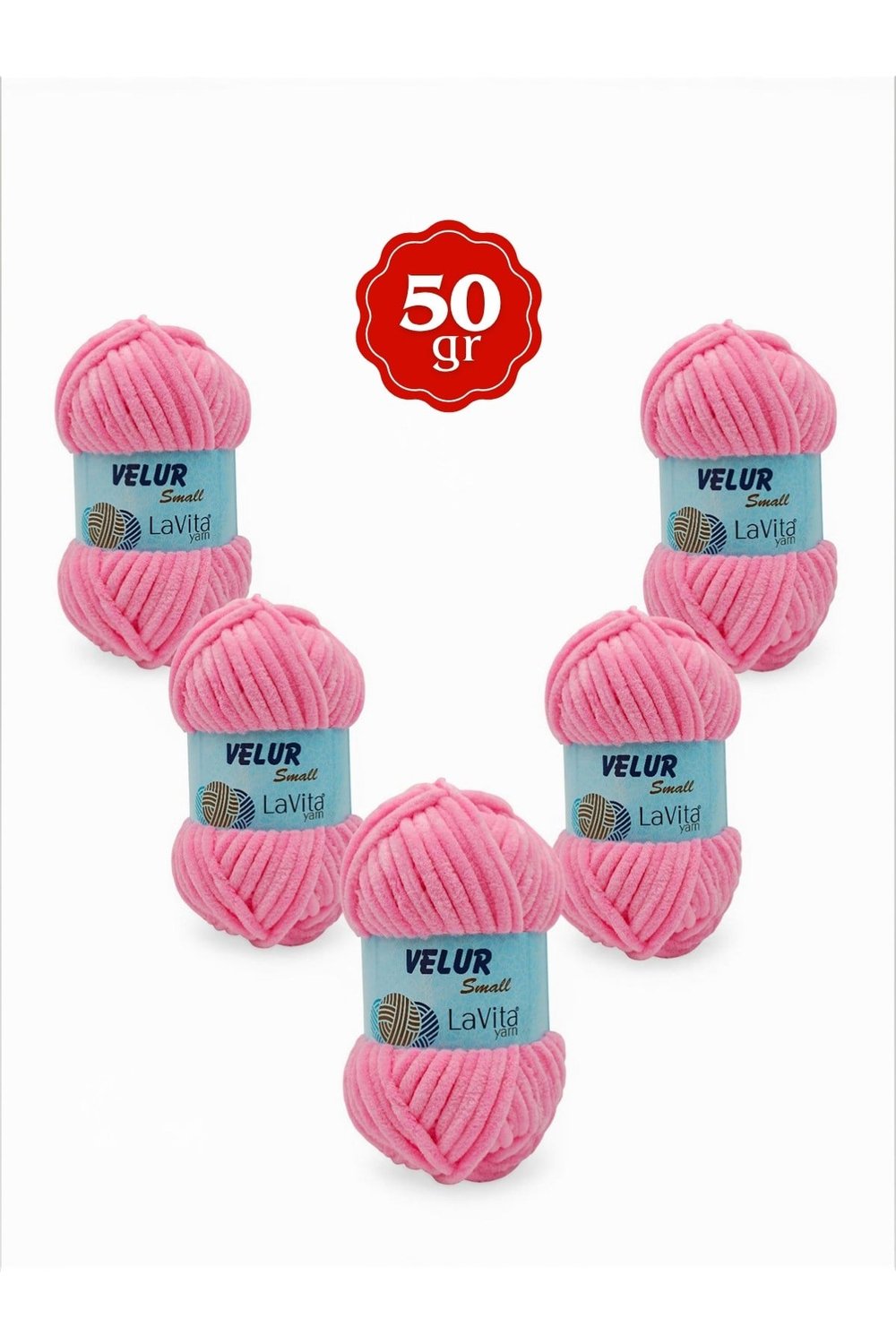 LaVita Velur Small Kadife El Örgü İpi %100 Polyester 250gr 5 ADET (4017 ŞEKER PEMBE)