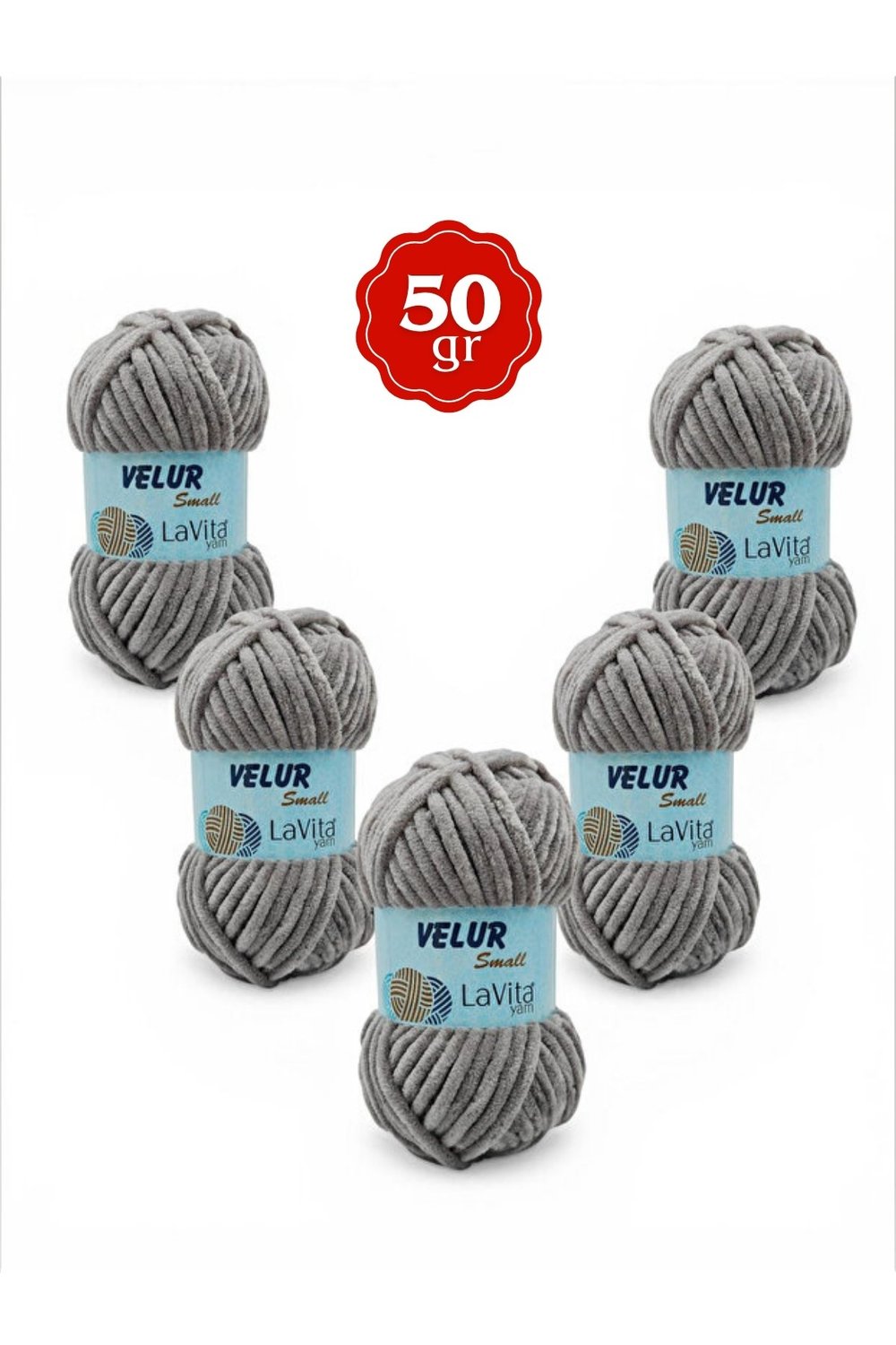 LaVita Velur Small Kadife El Örgü İpi %100 Polyester 250gr 5 ADET (6001 GRİ)