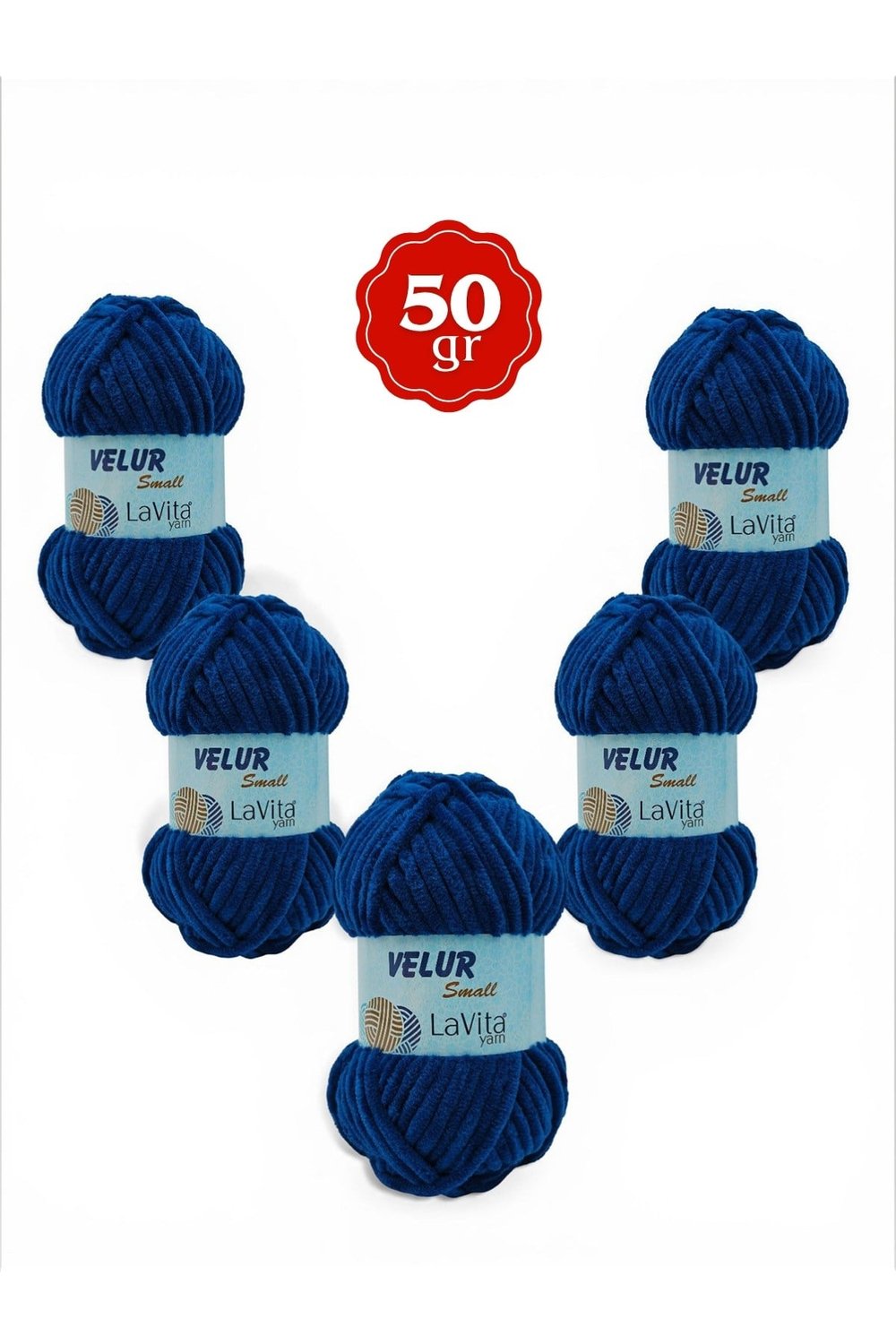 LaVita Velur Small Kadife El Örgü İpi %100 Polyester 250gr 5 ADET (5042 MARİN)