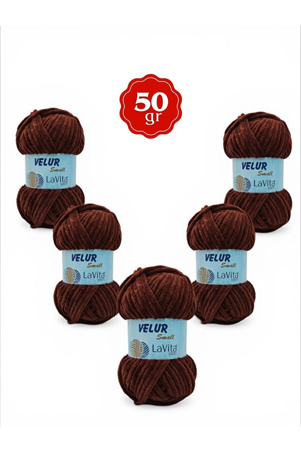 LaVita Velur Small Kadife El Örgü İpi %100 Polyester 250gr 5 ADET (7203 KAHVE)