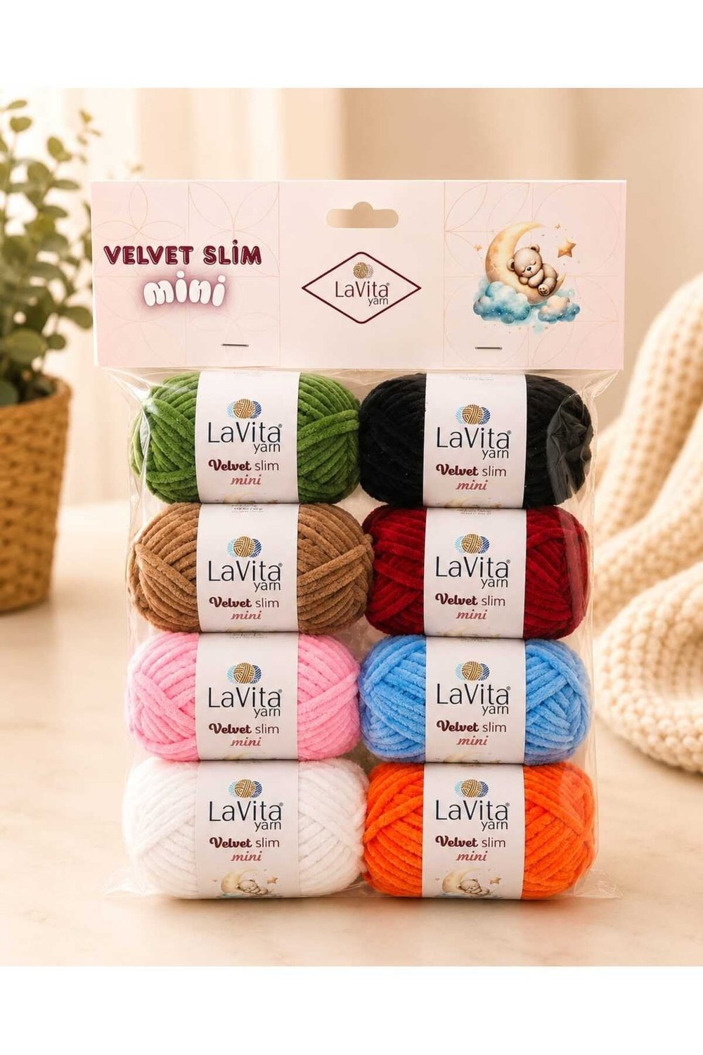 LaVita Velvet Slim Mini Kadife El Örgü İpi %100 Polyester 8 ADET 200 GR PAKETLİ (1. PAKET)