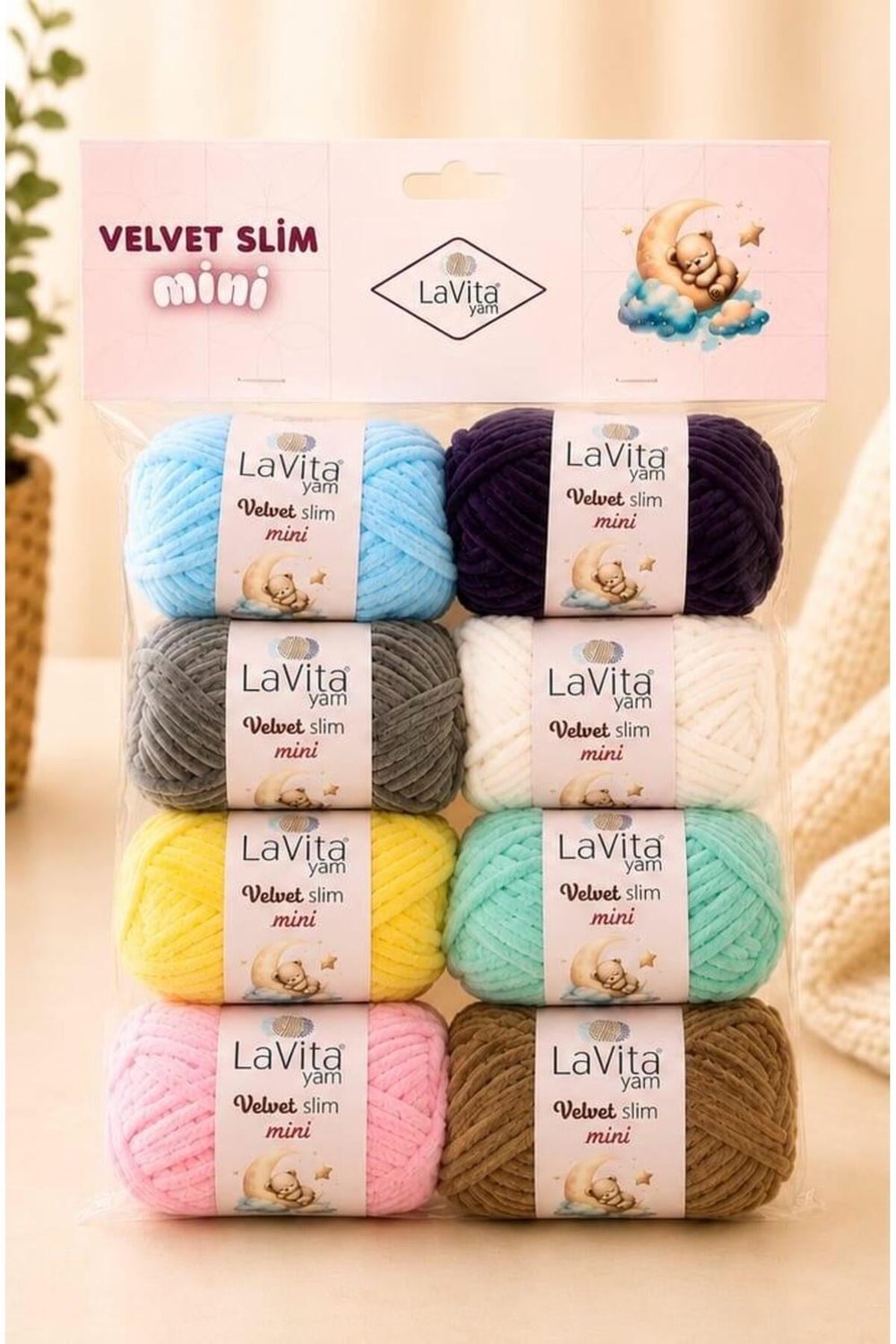 LaVita Velvet Slim Mini Kadife El Örgü İpi %100 Polyester 8 ADET 200 GR PAKETLİ (2. PAKET)