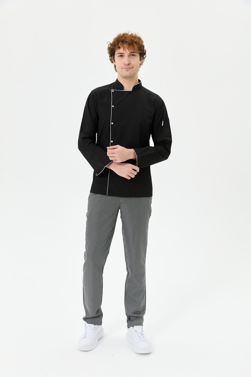 Zena Yaka Biyeli Aşçı Ceketi Siyah - Gabardin Kumaş - MyChef Uniforms