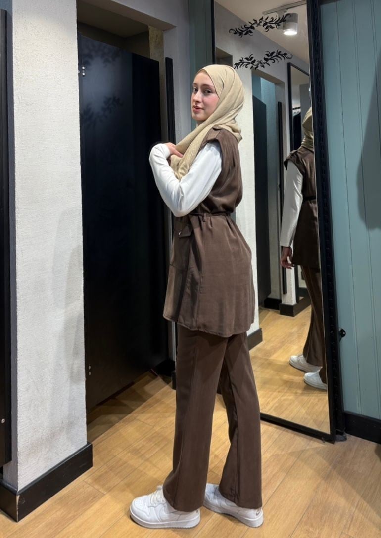 Fermuarlı Yelekli Modal Takım Acı Kahve