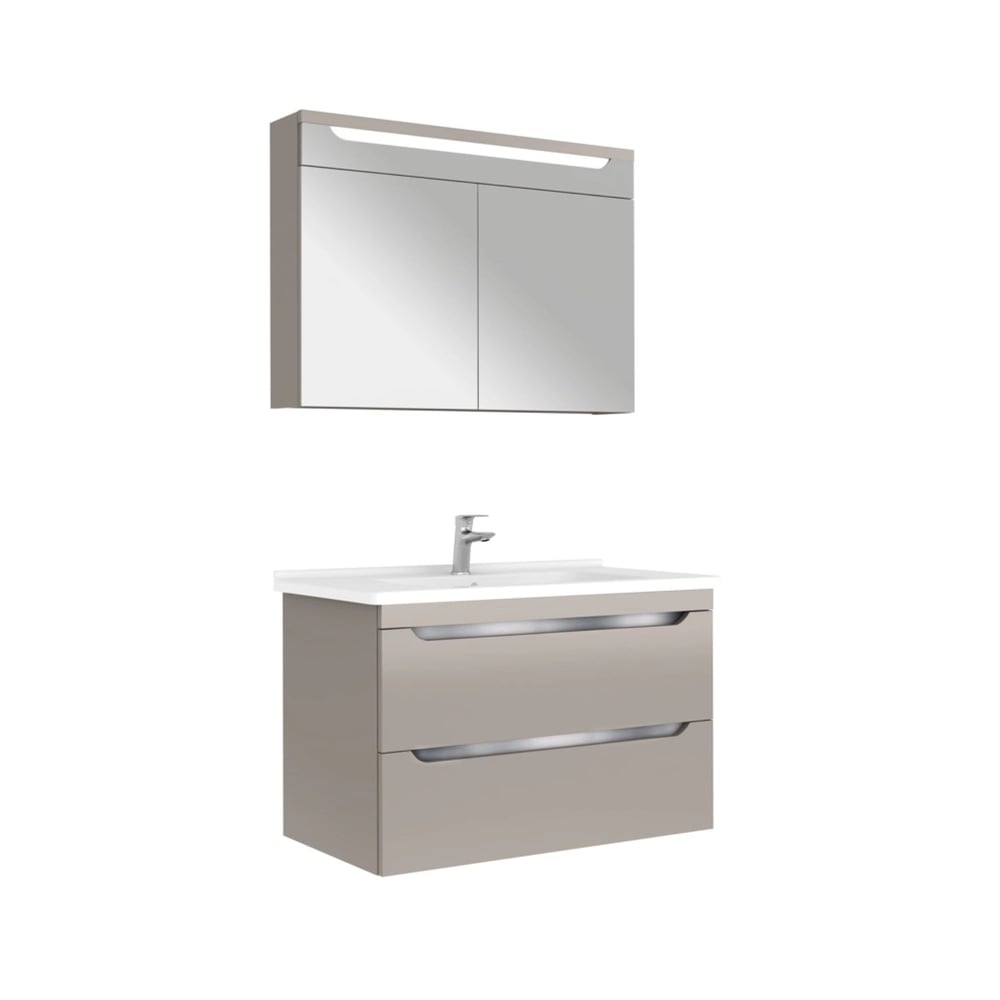 610100201234CASILLA 100 CM ALT DOLAP + LAVABO + AYNA DOLAP MAT VİZON