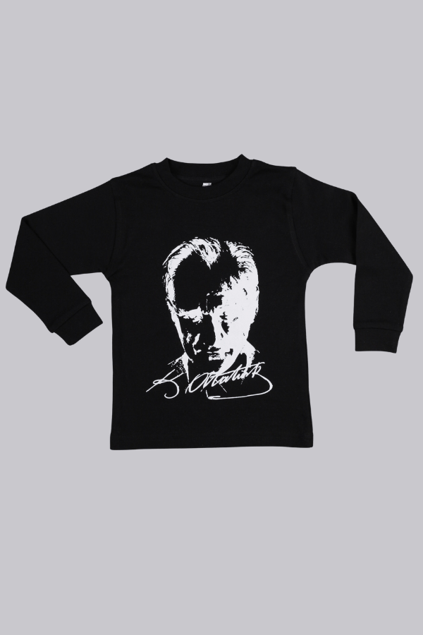 Atatürk Baskılı Uzun Kollu Sweatshirt (Siyah)